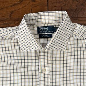 Polo Ralph Lauren Check Shirt Men’s 16.5 White Yellow Black Cotton Long Sleeve